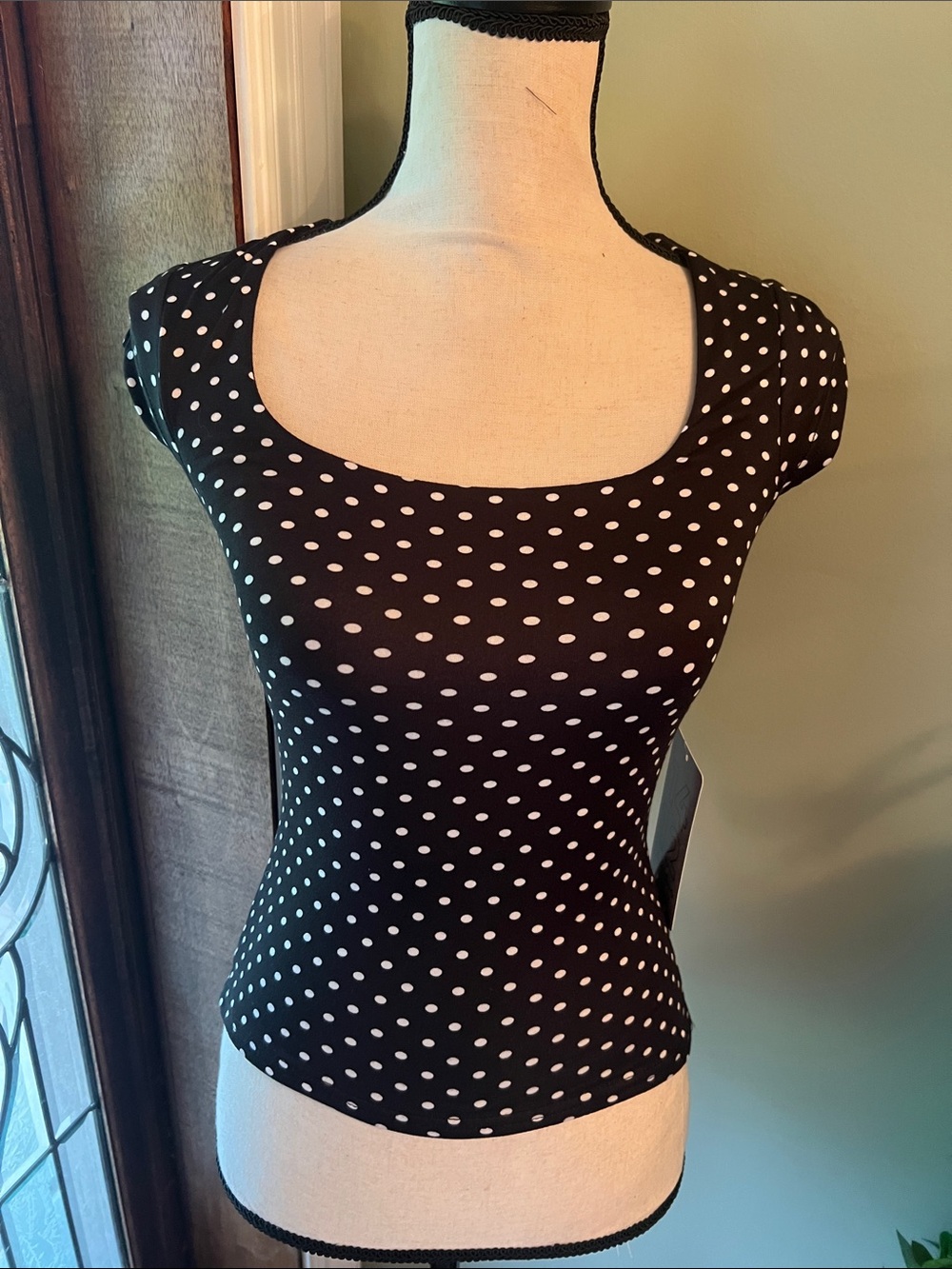 Essentials Black and White Polka Dot Scoop Neck Tee